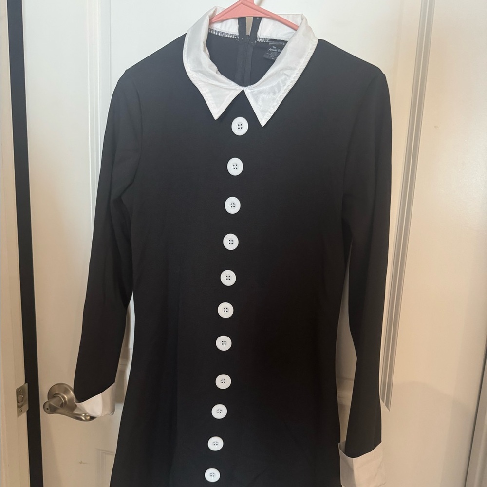 The Adam’s Family Costume Black Dress w/White Collar and Buttons (Doll Included)